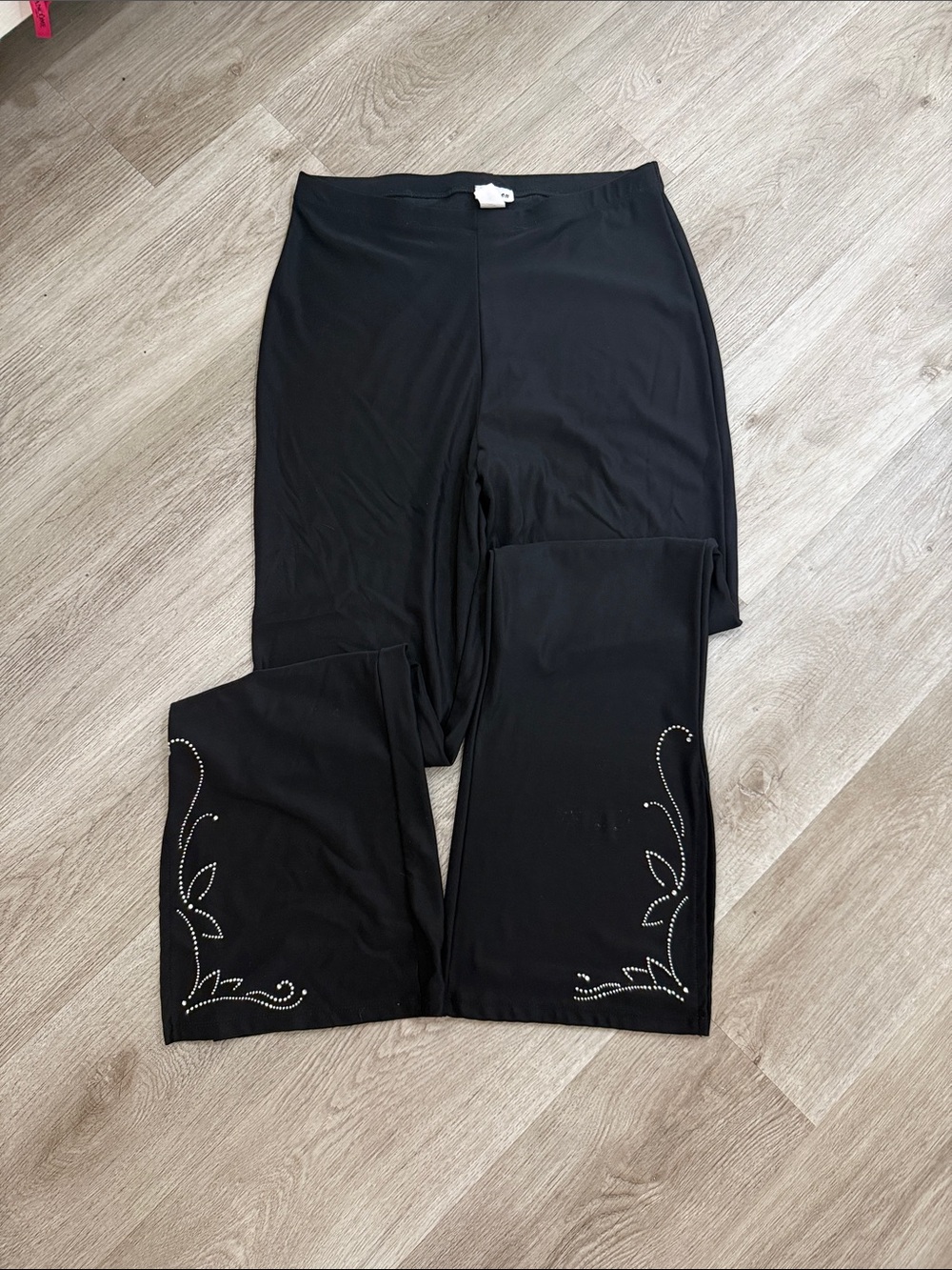 Black Rhinestone Accent Stretch Palazzo Pants